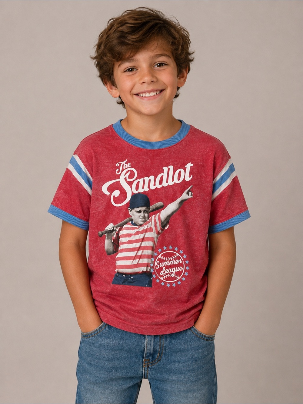 The Sandlot Kids' Red Graphic Tee with Blue Trim